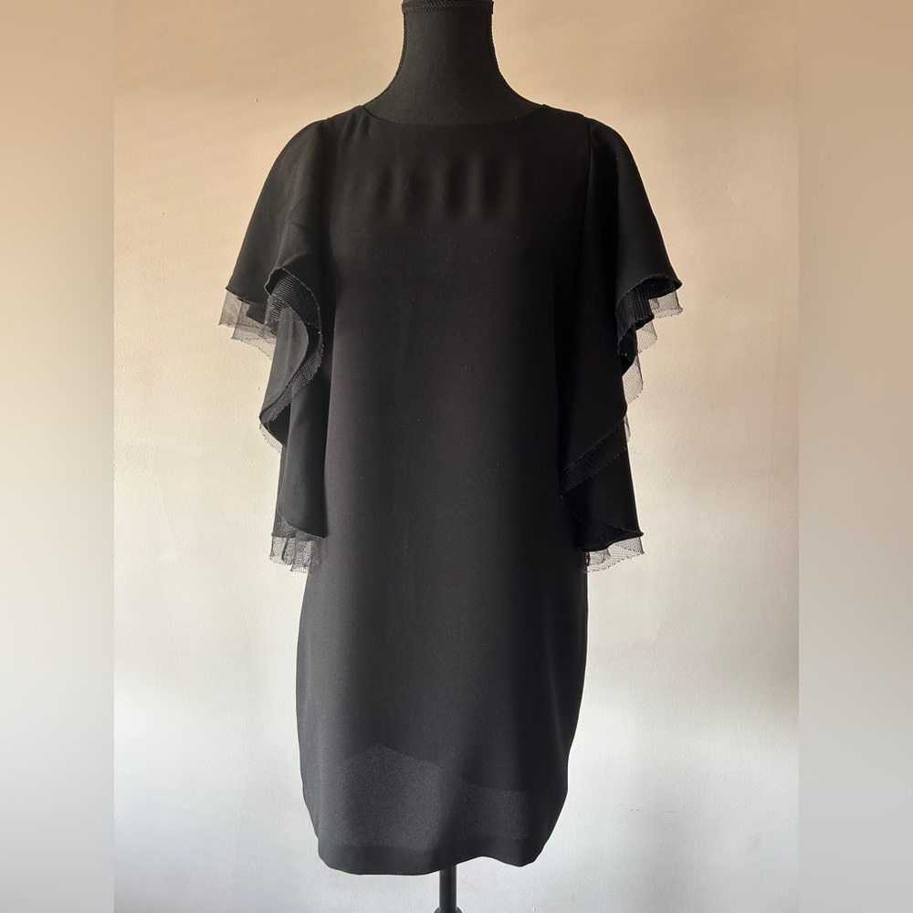 BCBGMaxAzria Solace Black Dress with Ruffle Sleeves